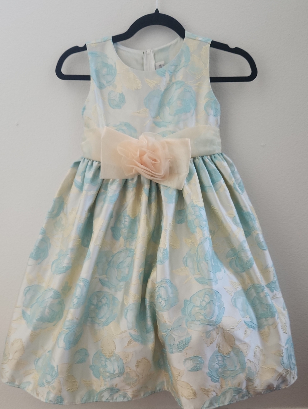 Crayon Kids Girls Torquoise Flocked Floral Tulle Party Dress with Bow